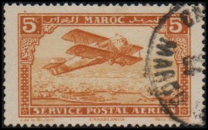 French Morocco C1 - Used - 5c Biplane Over Casablanca (1927) (cv $0.50)