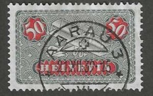 Switzerland #C9 used single, Biplane against sky, issued 1923