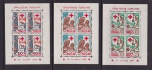 Togo   #B12a-B14a  MNH  1959  Red Cross all 3 sheets