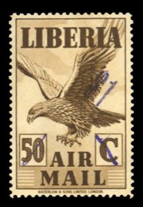 Liberia #C50 Cat$42.50+ (for hinged), 1944 $1 on 50c, never hinged, creased, ...