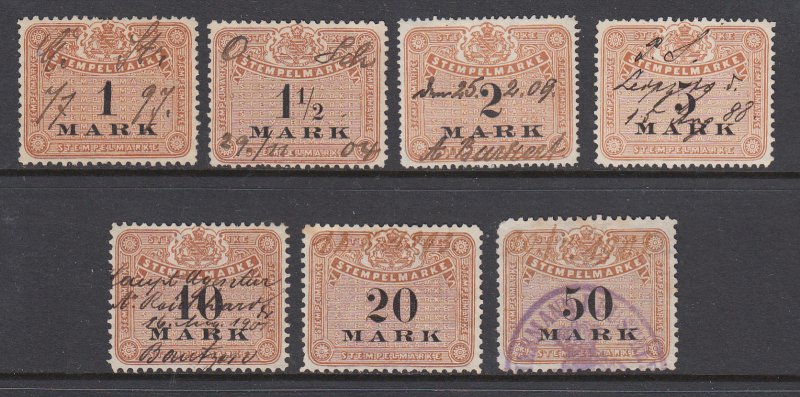 Germany, Saxony, 1875-1895 Stempelmarke Revenues, 7 different, sound, F-VF.