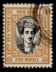 INDIAN STATES - Indore GVI SG43, 5r black & yellow-orange, FINE USED. Cat £400.