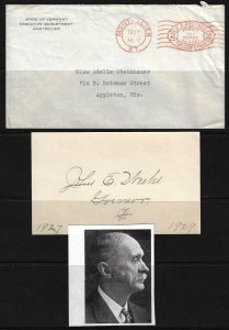US 1927 MONTELIER VT OFFICIAL COVER WITH AUTOGRAPH OF THE GOVERNOR JOHN E WEEKS