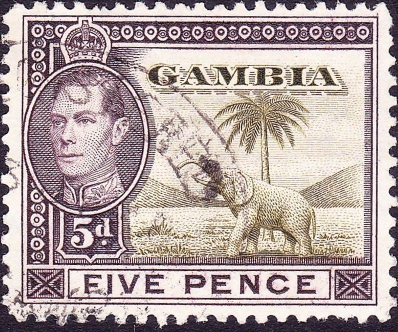 GAMBIA 1941 KGVI 5d Sage-Green & Purple-Brown SG154a Used