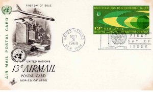 United Nations 1968 FDC Sc UXC6 Artcraft Cachet UN Air Mail Postal Card