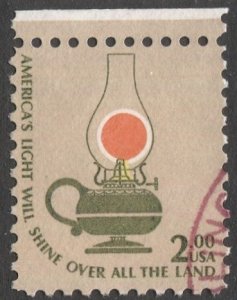 US  1978 Sc 1611  $2 Keroene Lamp, Used VF, Shifted Center Light