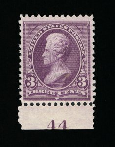 GENUINE SCOTT #253 F-VF MINT OG NH 1894 PURPLE 3¢ PLATE NUMBER #44 SINGLE (PNS)