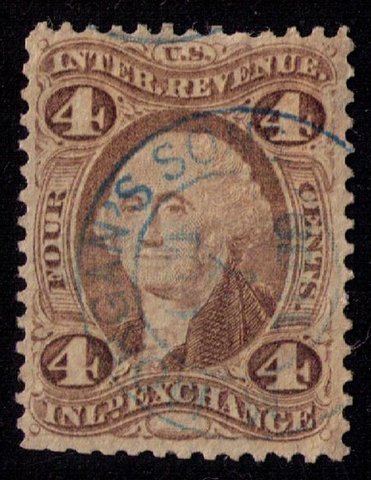 US Sc R20d SILK Blue Handstamp Cancel F-VF Cat $140.00