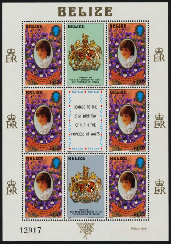 Belize 621-3 Sheets MNH Princess Diana 21st Birthday, Royalty