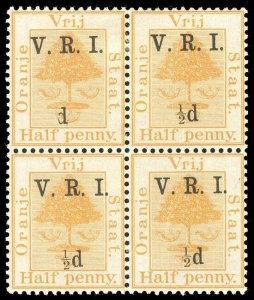 Orange Free State 1900 ½d on ½d block shows ½ OMITTED var VFM. SG101, 101c.