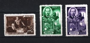 RUSSIA/USSR 1949 FAMOUS PEOPLE/POPOV SET OF 3 STAMPS MNH