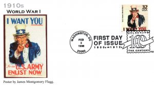 US FIRST DAY COVER I WANT YOU FOR THE U.S. ARMY BY FLAGG / GINSBURG CACHET 1998