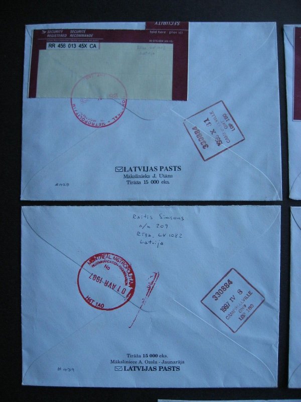 Latvia to Canada 5 registered covers 1996-7 era check them out! 