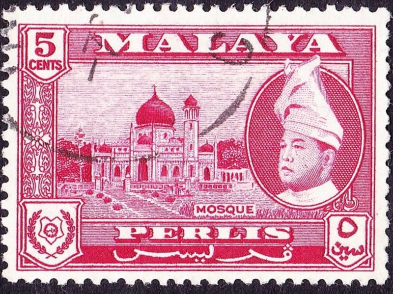 MALAYA PERLIS 1957 5c Carmine-Lake SG32 Fine Used