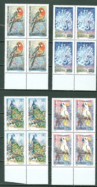 ROMANIA 1999 BIRDS #4294-97 SET MARGIN BLKS MNH...$12.00