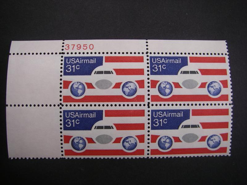 Scott C90, 31c Plane & Flag, PB4 #37950 UL, MNH Airmail Beauty