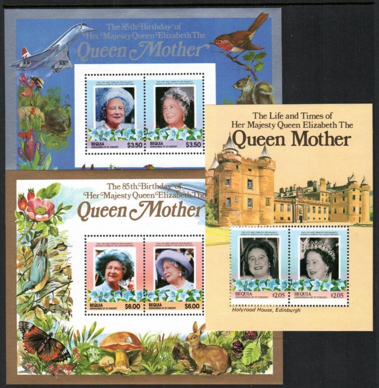 Saint Vincent Grenadines-Bequia Stamp 210-212  - Queen Mother bd