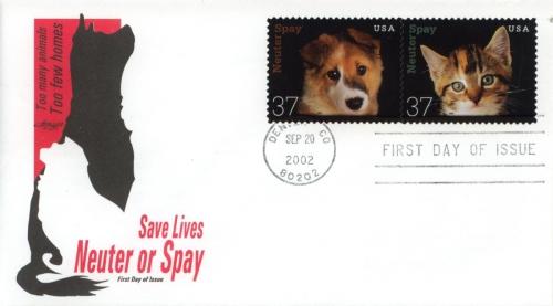 2002 Kitten Puppy Nueter & Spay (Scott 3670-1) Artmaster FDC