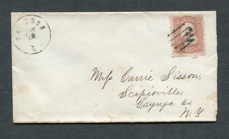 Postal History - Macedon NY 1865 Black Grid Cancel 3c Washington Stamp B0234