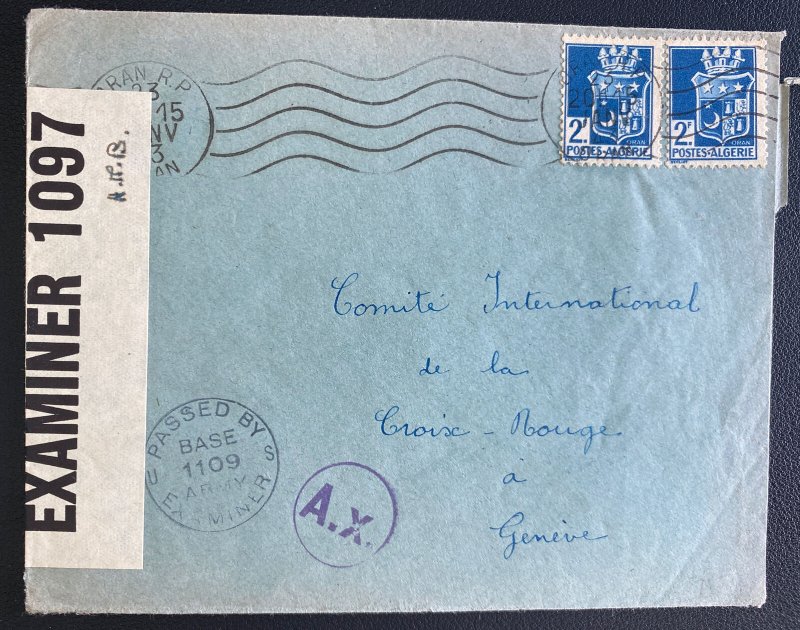 1943 Oran French Algeria Censored Cover  To Red Cross Geneva Switzerland