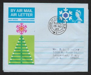 GREAT BRITAIN Aerogramme 6d Christmas 1965 House of Commons cancel!