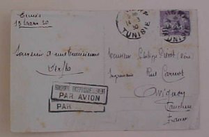 TUNISIA  1930 FLIGHT 14 MARCH B/S FRANCE on CARD