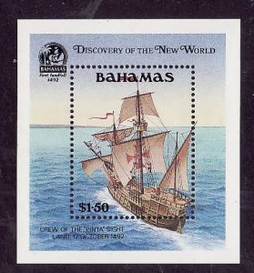 Bahamas-Sc#729-unused NH sheet-Ships-Discovery of America-Columbus-1991-
