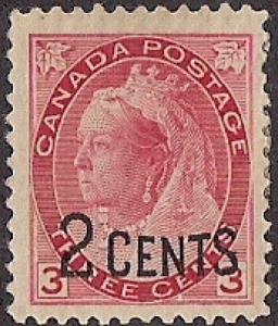 Canada #88 2 on 3 cent 1899 Queen Victoria, Stamp Unused LH OG VF