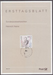 GERMANY Sc #1984 1st DAY CARD: HEINRICH HEINE, GERMAN JEWISH WRITER and POET