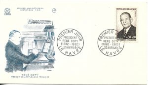 FRANCE 1964 HOMAGE TO PRESIDENT RENE COTY FIRST DAY COVER 1 VALUE FDC 