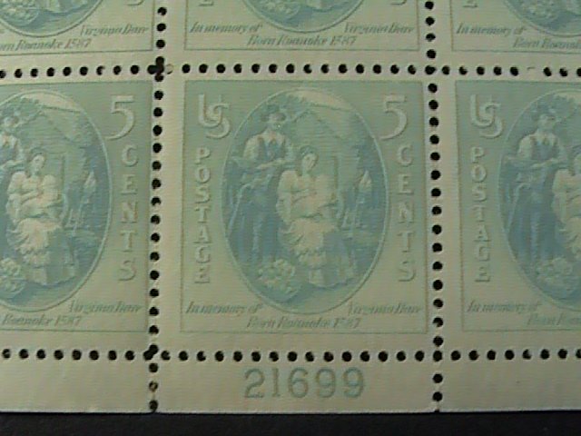 US # 796-MINT NEVER/HINGED-----PLATE # BLOCK OF SIX---VIRGINIA DARE--1937
