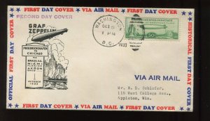 C18 CENTURY OF PROGRESS OCT 5 1933 WASH DC IOOR CACHET FIRST DAY COVER (LV 1187)