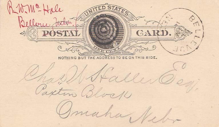 United States Nebraska Bellevue 1889 target  Postal Card.