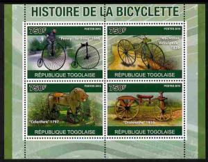 Togo 2010 History of the Bicycle perf sheetlet containing...