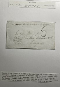 1859 St Johns Canada Cover To Liverpool England SS Canada Unpaid