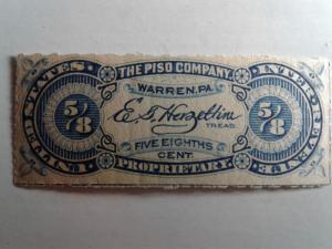 SCOTT # RS303P MNH PRIVATE DIE GEM  5/8 CENT PISCO COMPANY, WARREN , PA !!