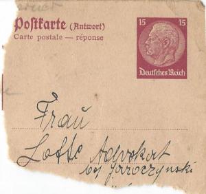 Germany postal card (Mi P230?) (used corner, no postmark) 15pf Hindenburg