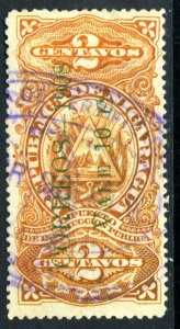 Nicaragua 1908 10¢/2¢ Education Overprint Inverted Scott 229a VFU T351 