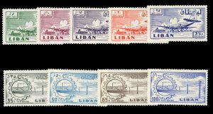 Lebanon #C254-262 Cat$16.55, 1958-59 Airpost, complete set, never hinged