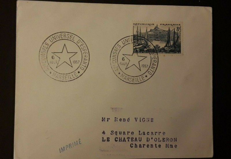 1957 Marseille France World Congress Of Esperanto Illustrated Cover  