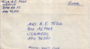 United States Vietnam War Soldier's Free Mail 1968 [APO 96308] 8th Radio Rese...