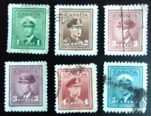 Canada Scott #249-252,254-255 King George VI war issue