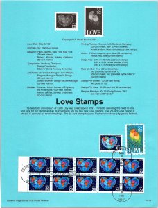 USPS SOUVENIR PAGE LOVE STAMPS BOOKLET PANE OF (1) AND (2) SINGLES 1991