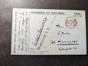 1944 Canada Luftwaffe Prisoner of War POW Postcard Cover to Hannover Germany