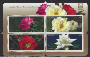 Canada #1910 MNH ss, Various roses Phila Nippon 01 Japan, issued 2001