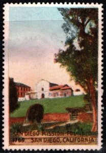 1903's US Poster Stamp San Diego Mission Founded 1769 San Diego, California