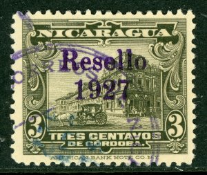 Nicaragua 1927 Cathedral Provisional 3¢ Olive w/Ditto Ink VFU  V217 ⭐