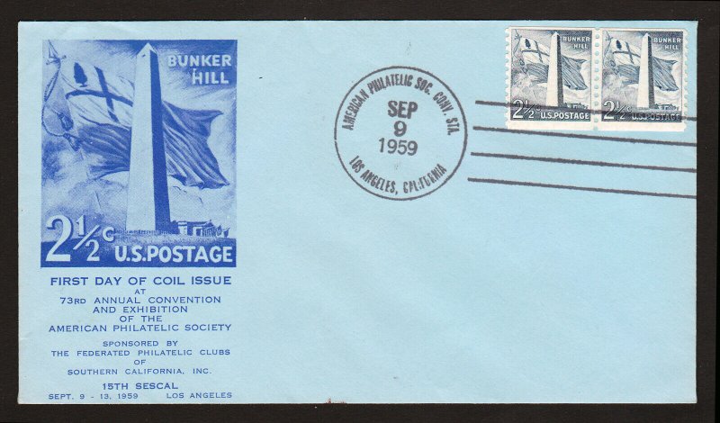 SCOTT #1056 BUNKER HILL FDC LOS ANGELES CA UNLISTED CACHET UNADDRESSED