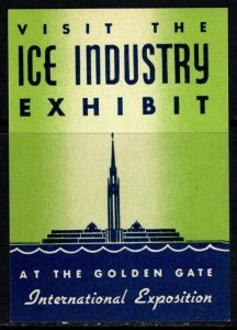 1939 US Poster Stamp Visit the Ice Industry Exhibit Golden Gate Exhibition MNH