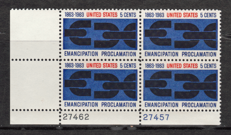 USA Plate Block # 1233 - M/NH - Emancipation Proclamation - LL - Plate 27462